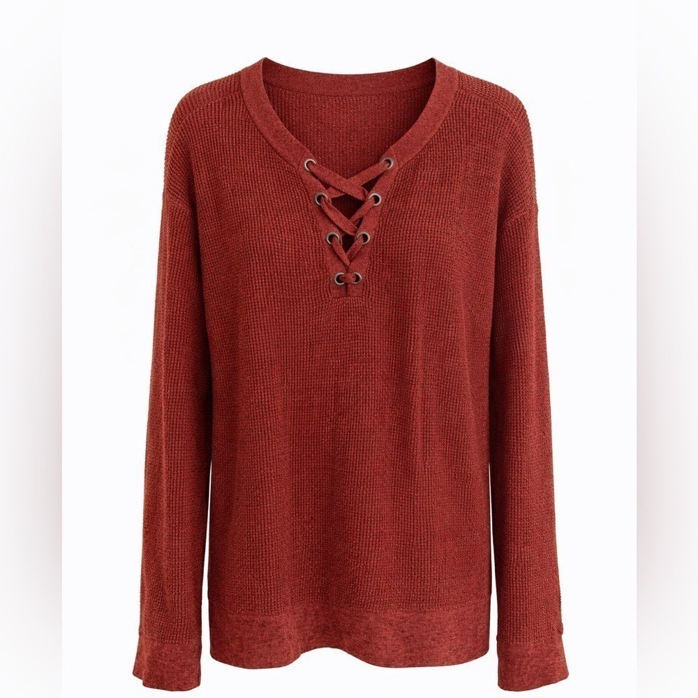 American Eagle Women's Lace-Up Sweater - Rust size small
